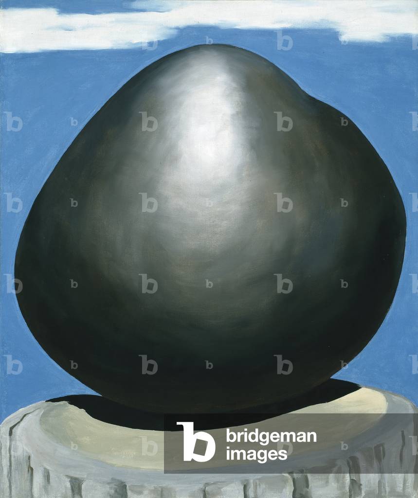 Schwarzer Felsen mit blauem Himmel und weißen Wolken, 1972 (Öl auf Leinwand)