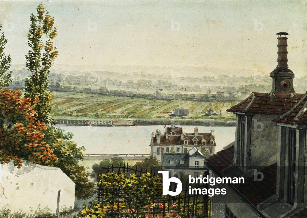 Ein Blick auf den Fluss Seine von den Höhen der Heilige Wolke, 1791 (schwarze Leine, Stift und graue Tinte, Aq