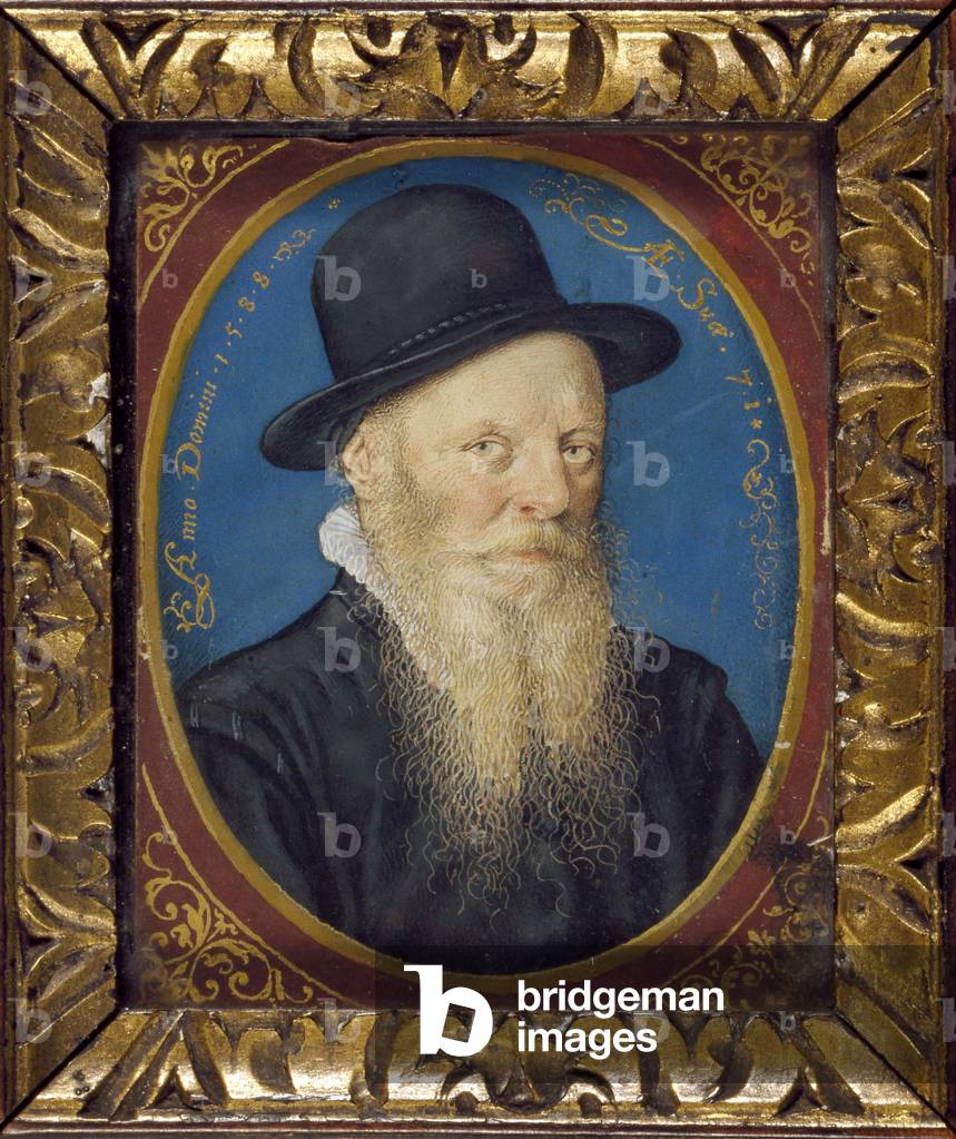 Ältere Mann in einem schwarzen Hut, 1588 (Öl auf Karte)