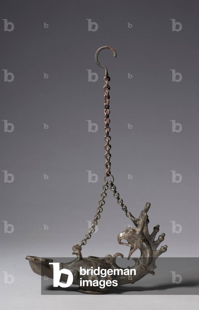 Lampada con maniglia in Griffin-Testa, 300s-400s (bronzo)