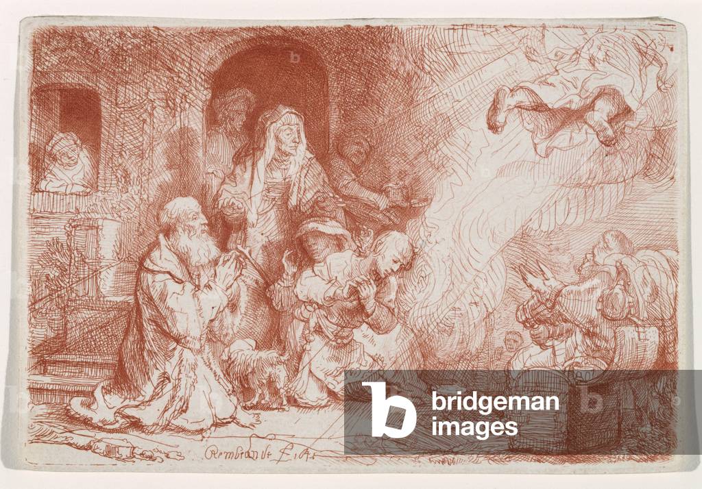 Immagine di Incisione "l'angelo Partenza dalla famiglia di tobias", 1641 di Rembrandt Harmensz. van Rijn