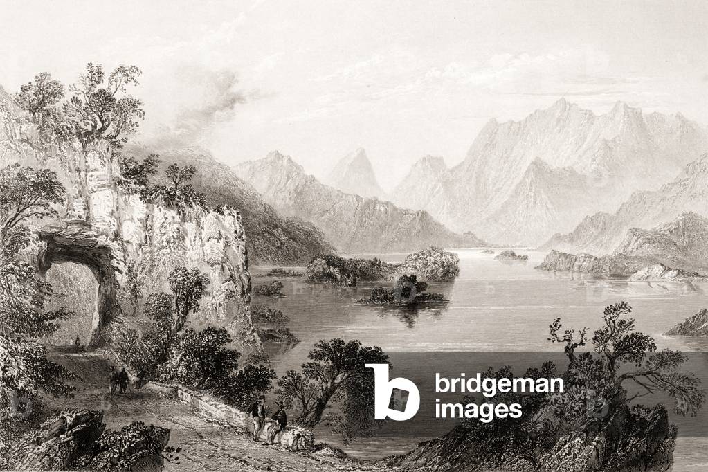 Upper Lake, Killarney, County Kerry, Ireland. Drawn by W.H.Bartlett, engraved by J. Cousen. From The Scenery 
