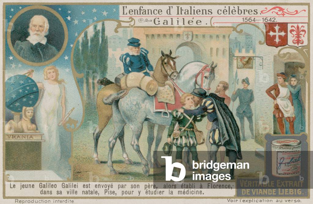 Galileo Galilei viene inviato a Pisa per studiare medicina (cromolito)