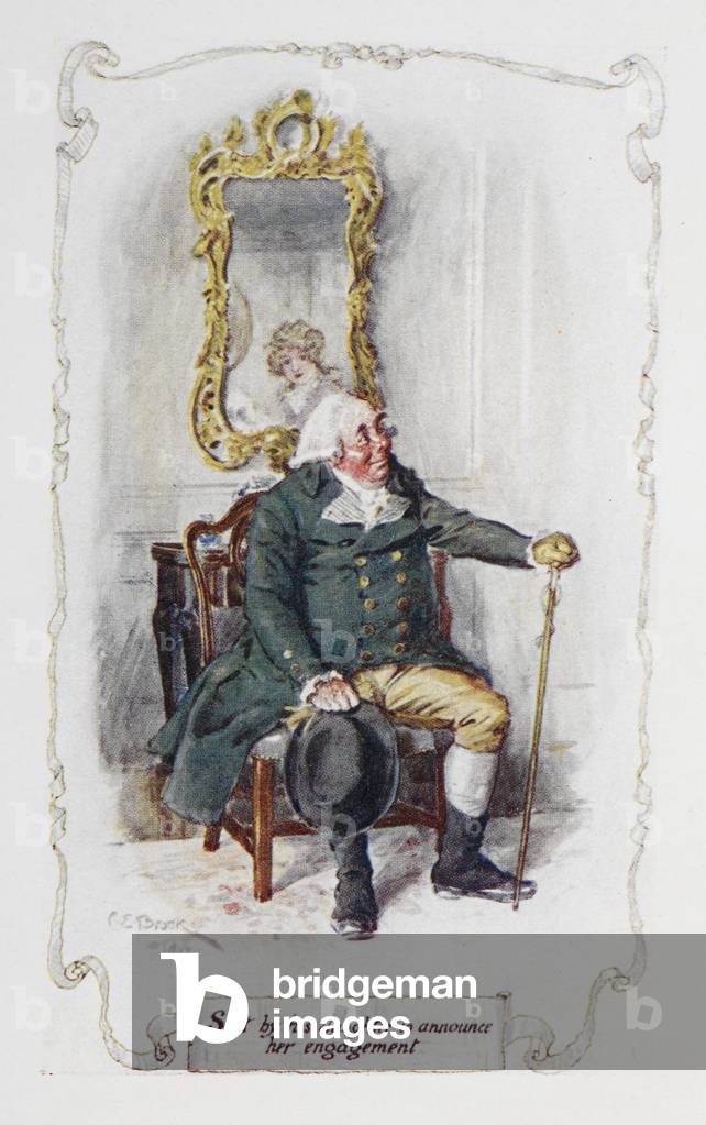 Inviato dalla figlia per annunciare il suo fidanzamento», Mr Bennet, illustrazione a 'Orgoglio e pregiudizio '