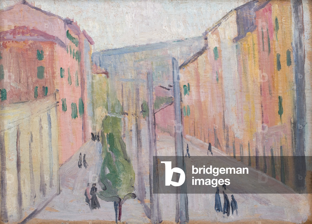 Scena di strada in Toscana, 1912 (olio su pannello)