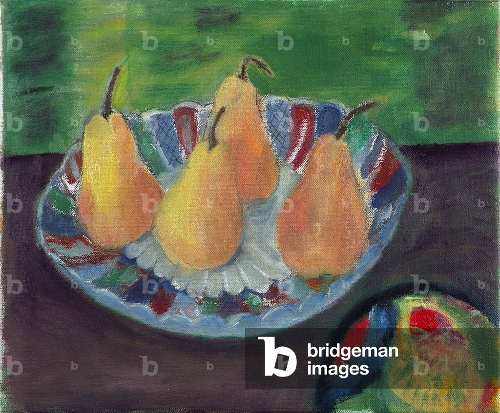 Image of Painting depicting Pears on a Japanese Plate (oil on canvas) by Dame Elizabeth Blackadder
