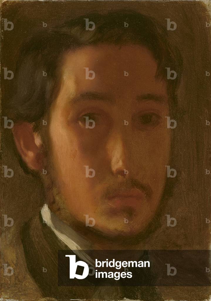 Autoportrait avec col blanc 1857 par Edgar Degas, b/w