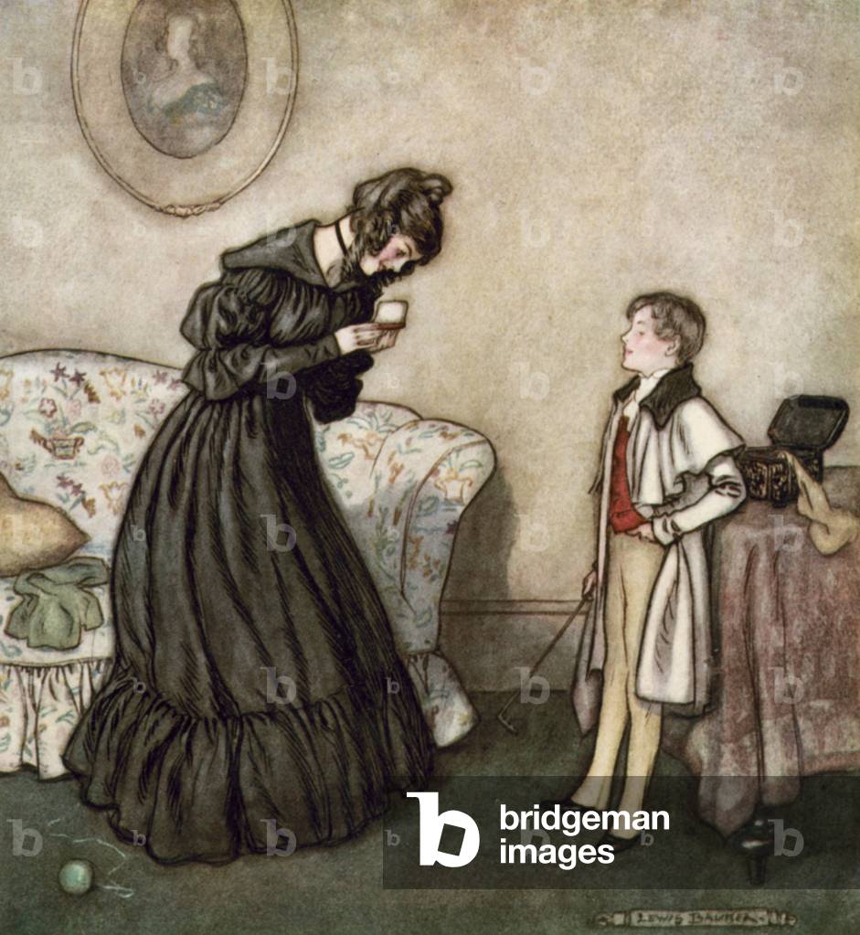 "Illustrazione per Vanity Fair di Thackeray (colore lito)" di Lewis Christopher Edward Baumer