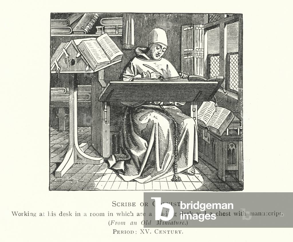Copista o copista, XV secolo (incisione a colori)