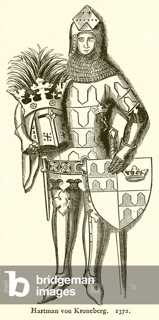 "Hartman von Kroneberg. 1372 (incisione)" di English School, b/w