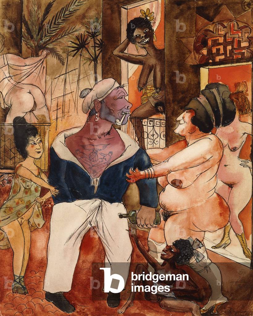 Bordello Exotica; Exotischer Puff, 1922 (acquerello, matita, penna e inchiostro su carta)