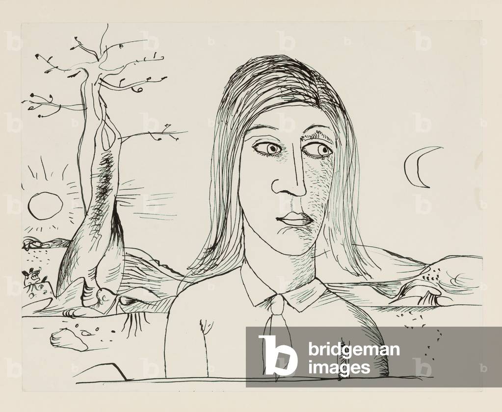 Bild von Zeichnung "Eine Freud Figur in einer Craxton-Landschaft" 1944 von Lucian Freud