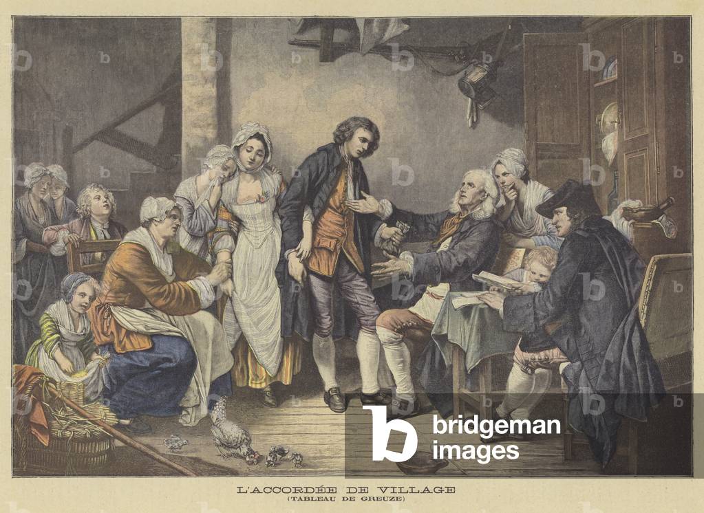 "L'Accordee de Village (Farbe Litho)" von Jean Baptiste Greuze