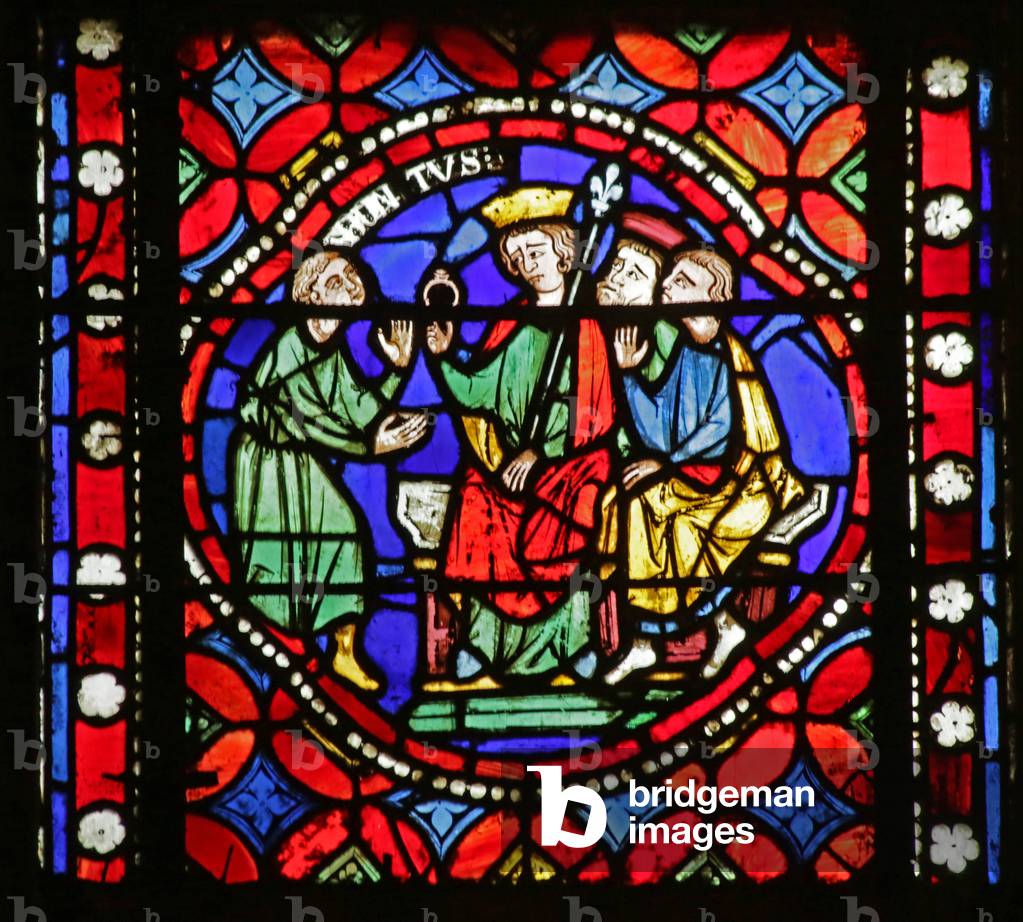 Window depicting Scene from the life of Saint Bonnet: Saint Bonnet entrusted with a Private Mission by Sigeber