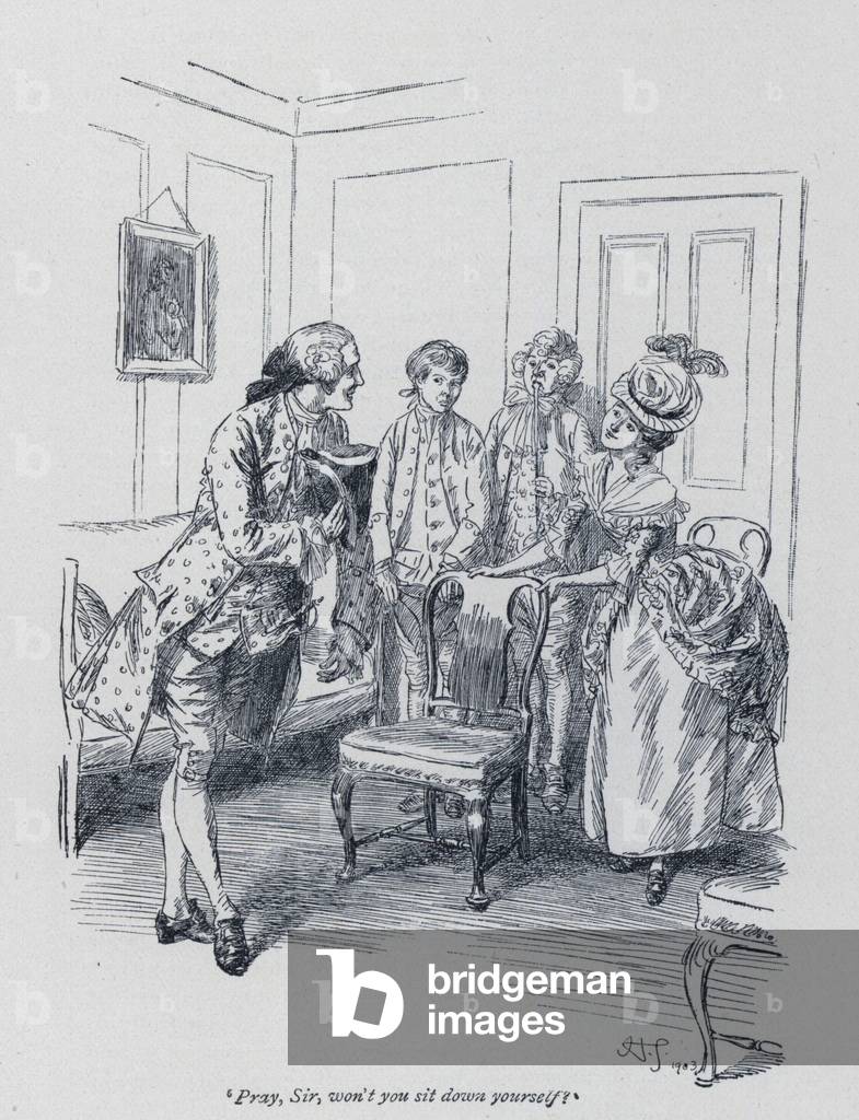 Bild von Druck "Abbildung für Evelina von Fanny Burney (litho)" 1901 von Hugh Thomson