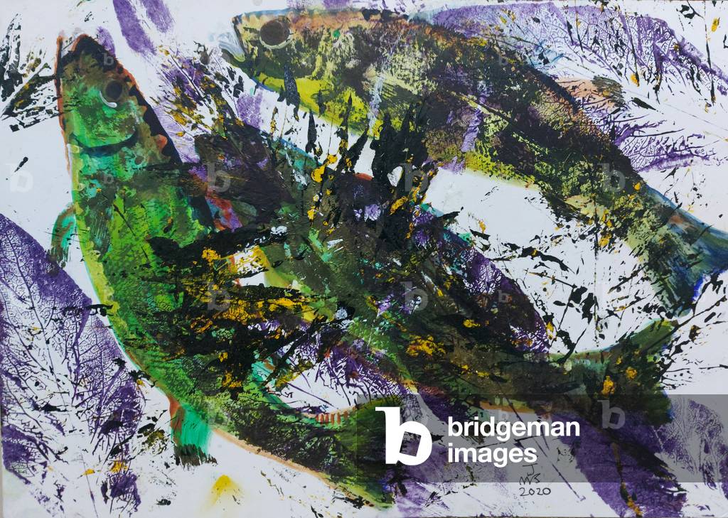 gyotaku 2020 olio su cartoncino