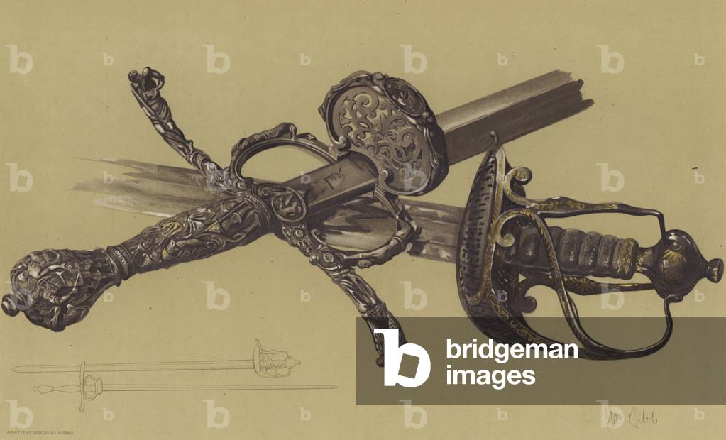 Schwerter von Oliver Cromwell und John Hampden (chromolitho)