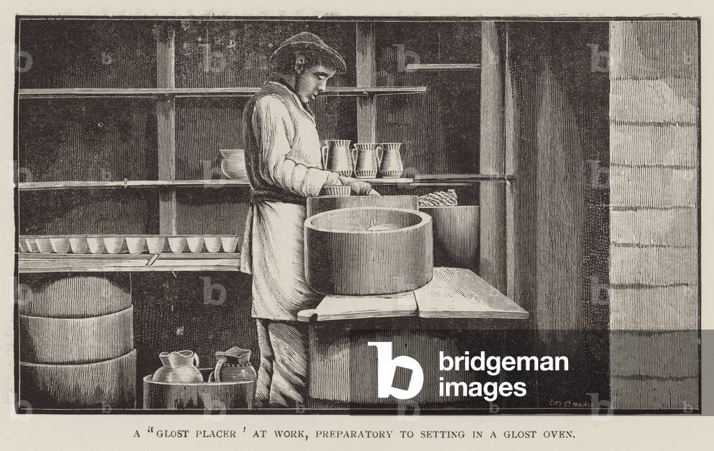 "Töpferei: Ein „Glost Placer“ bei der Arbeit" 1801 von English School