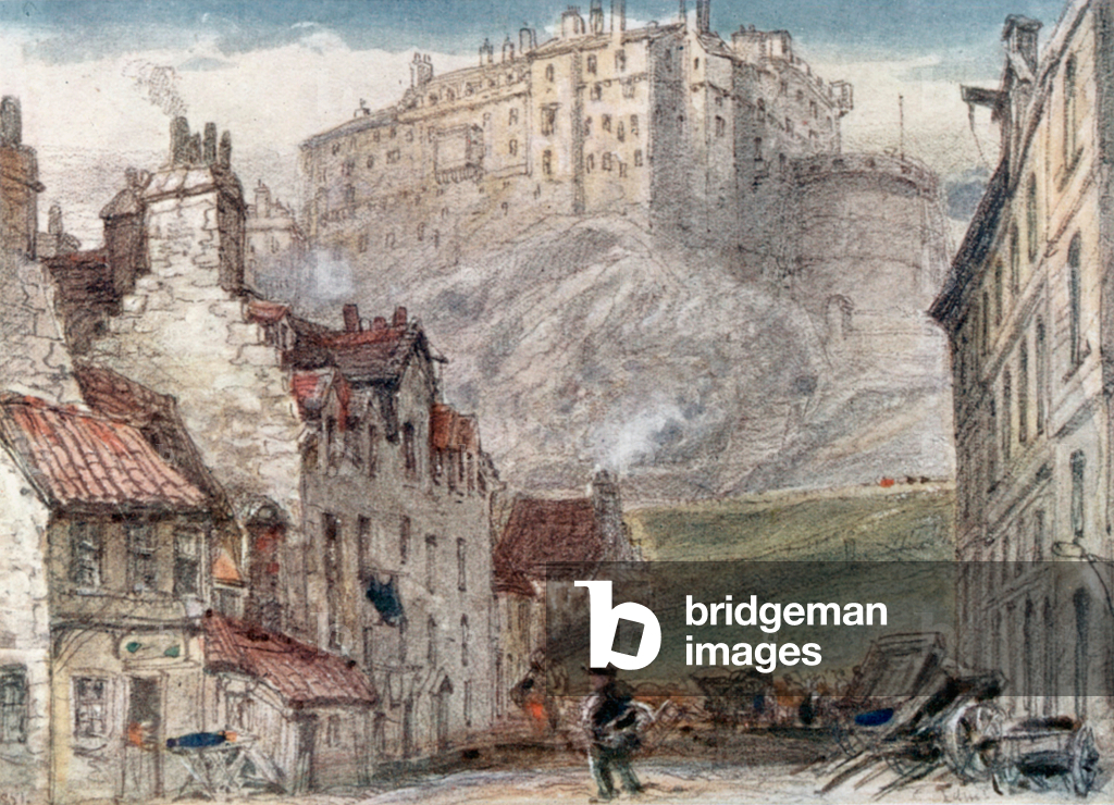 Bild von Druck ""Edinburgh Castle vom Grasmarkt aus" (Farblitho)" 1901 von James Orrock
