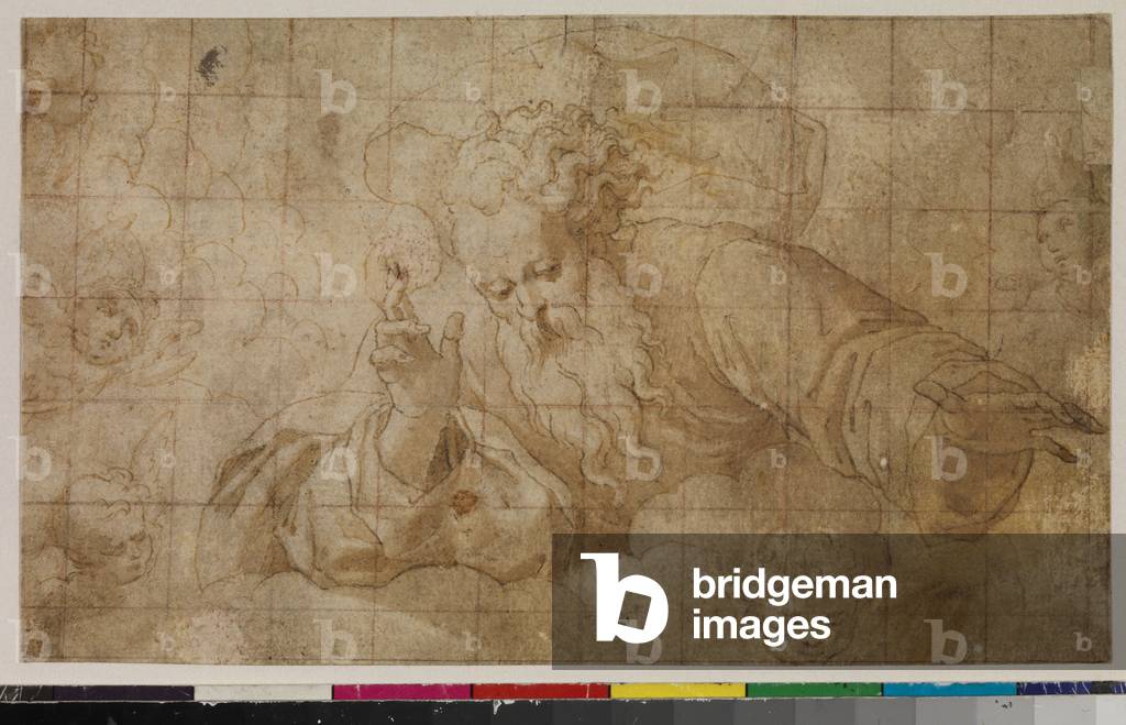 Gott der Vater Segen, 1675-99 (Graphit, Feder & braune Tinte, Braunwäsche auf gelegtem Papier, kariert in rote