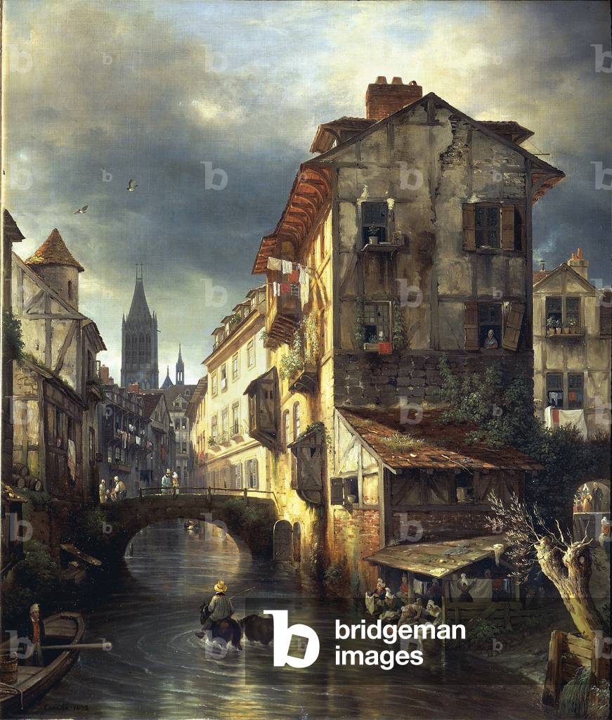 Dyeworks in Rouen, 19th century (oil on canvas)