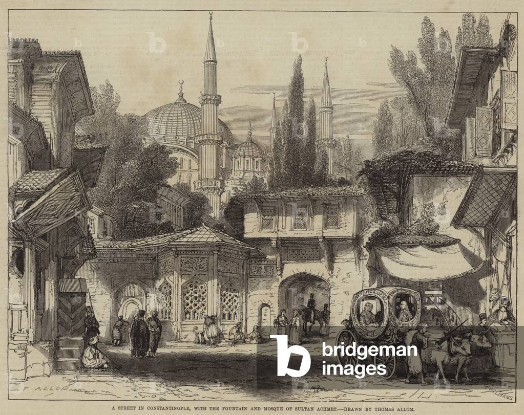"Eine Straße in Konstantinopel" von Thomas Allom, b/w