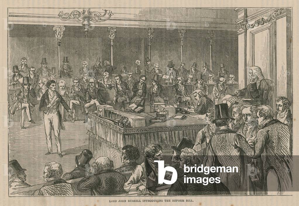 "Lord John Russell introducendo la riforma Bill (incisione)" di English School