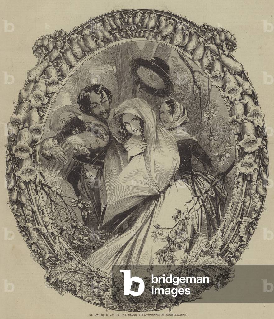 "San Swithin Giorno nel vecchio tempo (incisione)" di Joseph Kenny Meadows, b/w