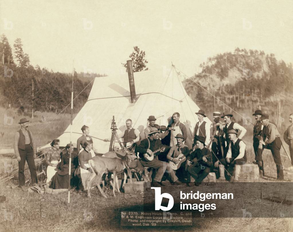 Image of Photography depicting Happy Hours in Camp. G. and B.&M. Engineers Corps and Visitors 1890 (photo) by 