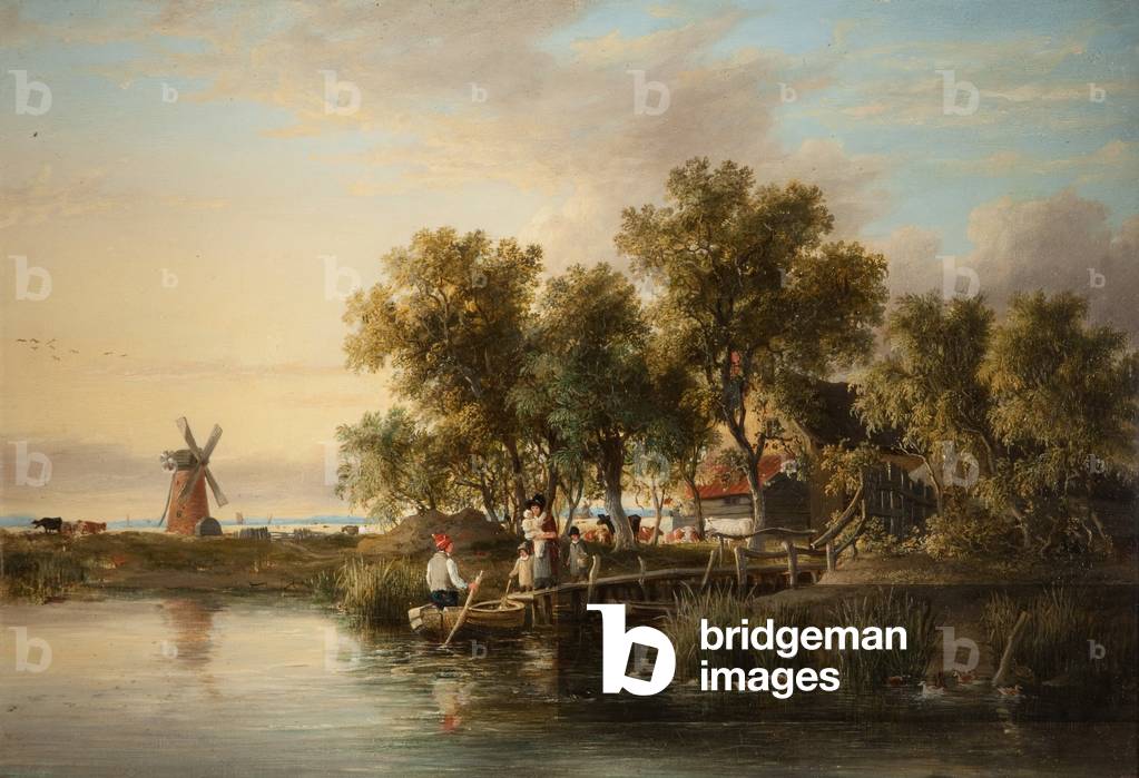 Sunlit Norfolk River Landscape (oil on canvas)