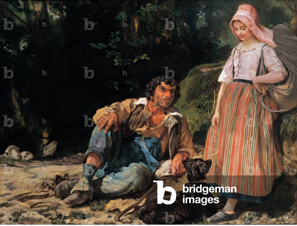 Berger Breton causant avec une jeune paysanne, 1839 (Öl auf Leinwand)