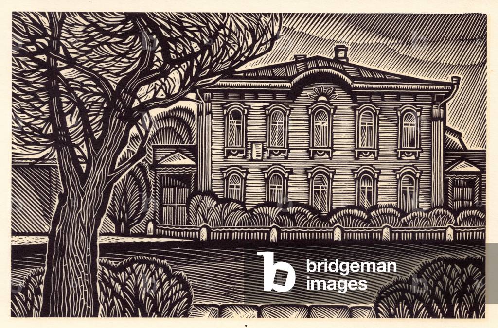 Lenin's Casa, 1969 (linocut)