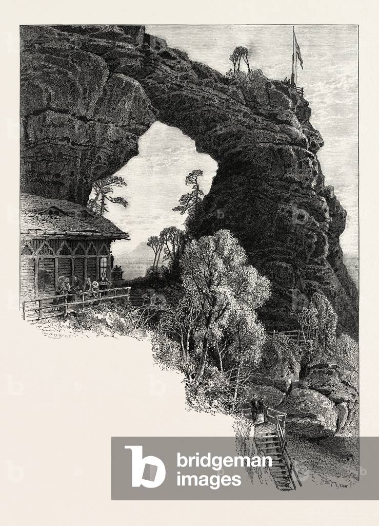 Prebischthor, Sächsische Schweiz, Sachsische Schweiz, Bastei, Deutschland, Gravur aus dem 19. Jahrhundert