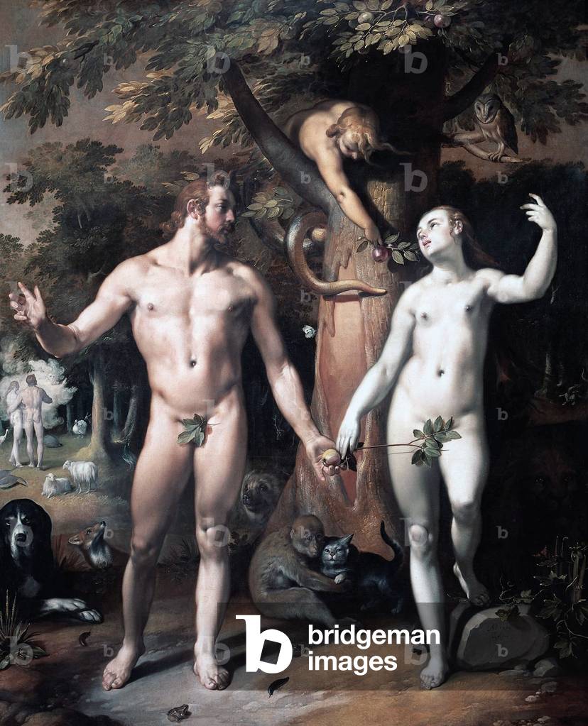 Antike: Adam und Eva im Garten Eden, 1592 von Cornelis Cornelisz van Haarlem gemalt.