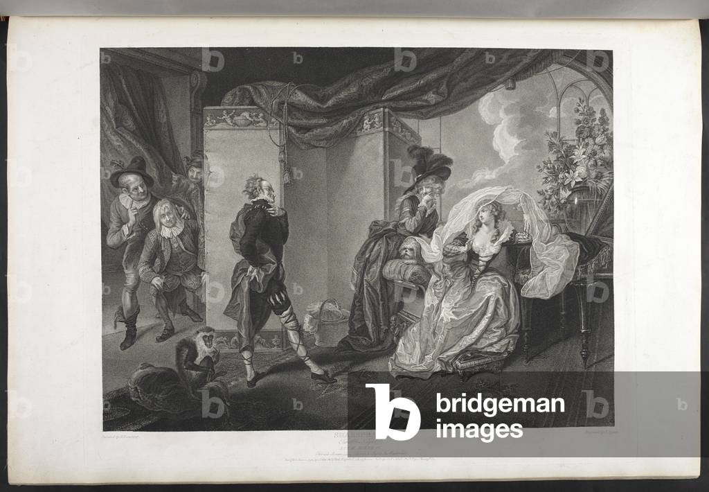 Twelth night.
Act III. Scene IV.
Malvolio, Olivia and Maria.
Maria giggling while Malvolio demonstrates his