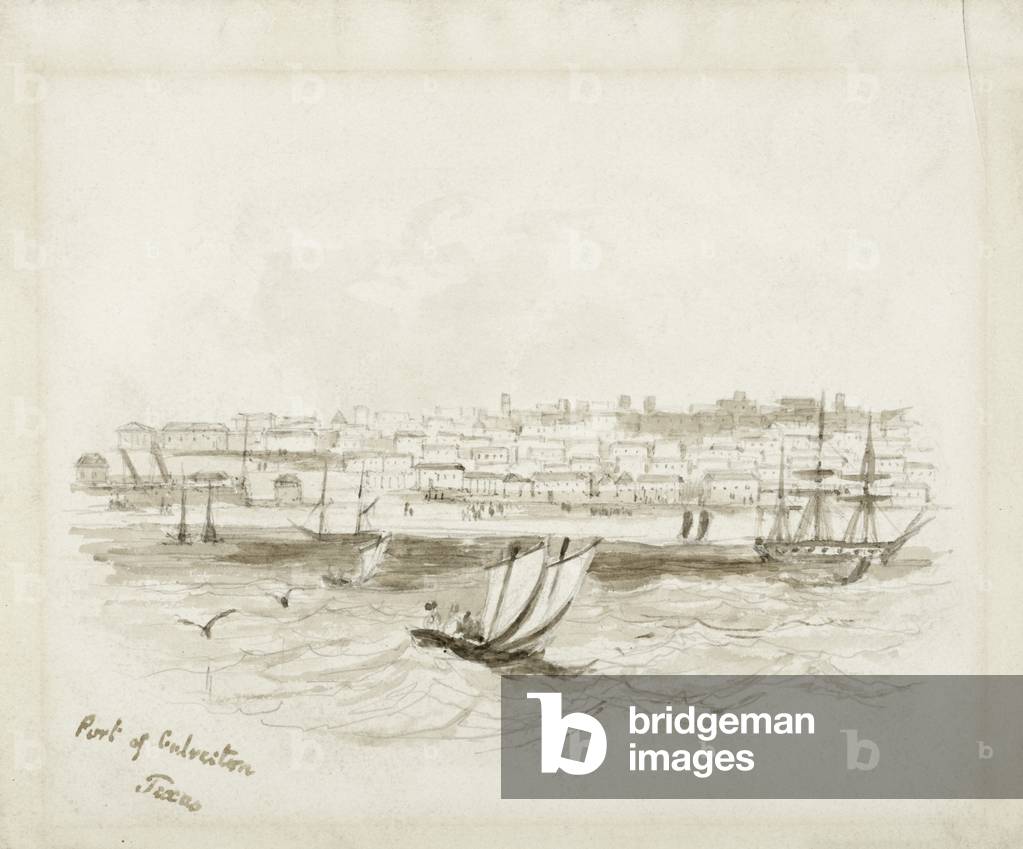 Image of Drawing depicting Port of Galveston 1801 by American Artist, b/w