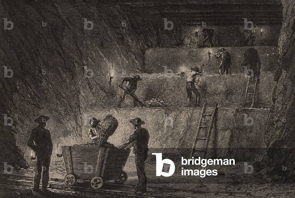 Image of Engraving depicting Working metal deposits at Stolberg, b/w