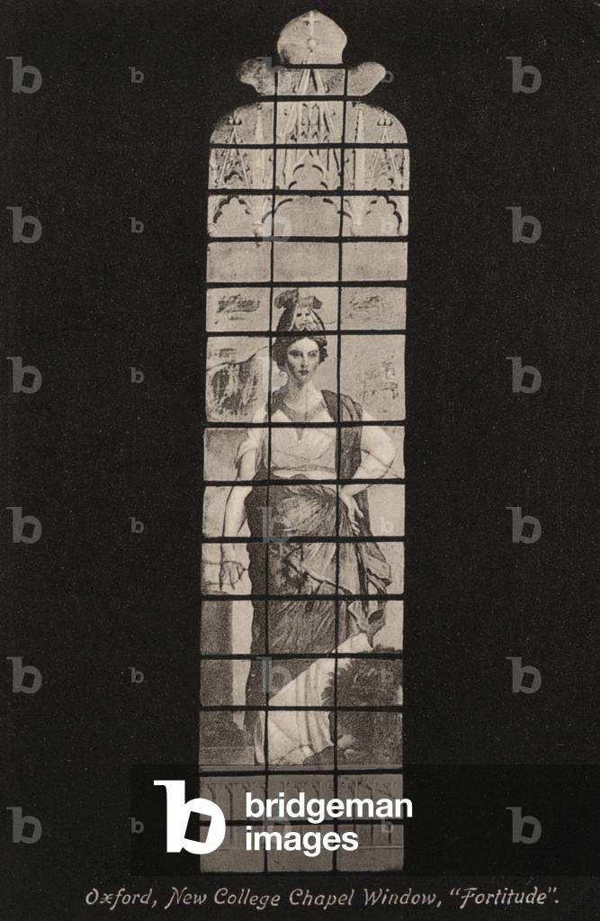 Oxford, New College Chapel Window, Fortitude (b/w photo)