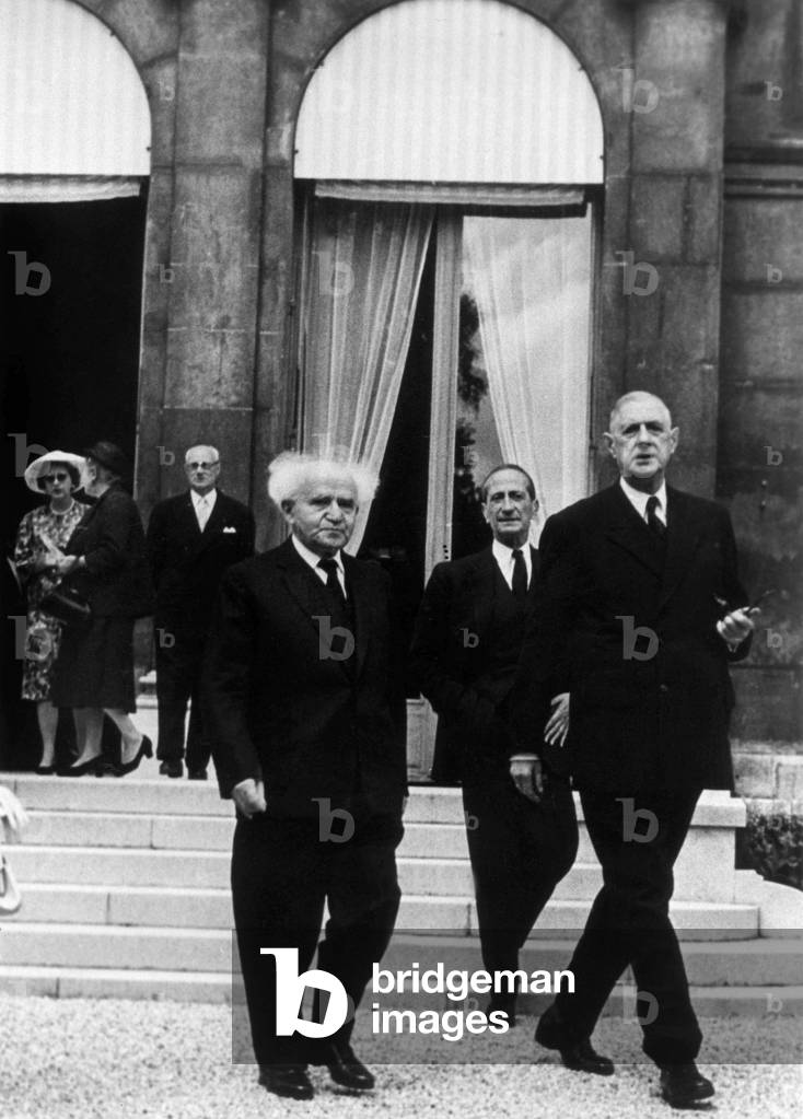 David Ben-Gurion, israelischer Ministerpräsident, bei seinem Besuch im Élysée-Palast in Paris zusammen mit dem