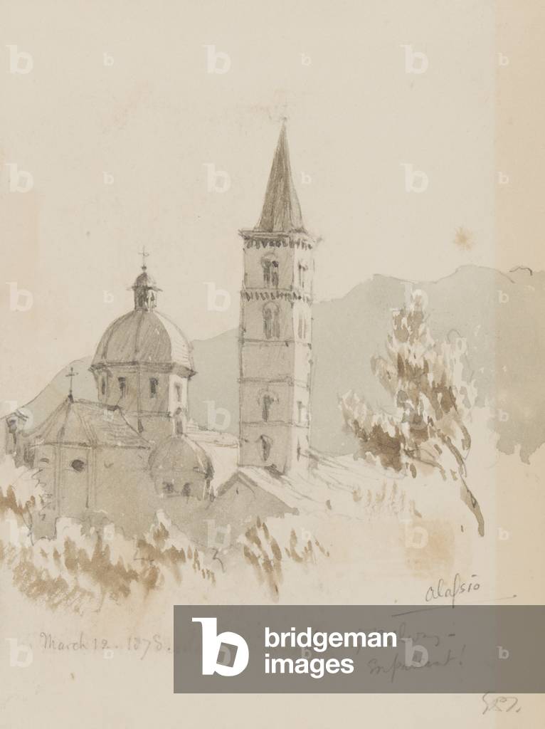 Alassio, von der Eisenbahn, En Passant!, 12. März 1878 (Bleistift & Aquarell auf Papier)