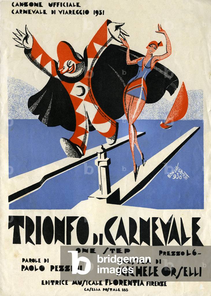 CARNEVALE Copertina illustrata da Uberto Bonetti dello spartito de "Trionfo di Carnevale" One Step, parole di 