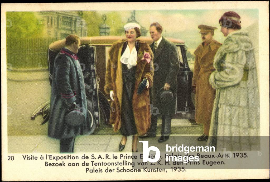 Ak Prince Eugene, 1935, Reine Astrid, Palais des Beaux Arts  (b/w photo)
