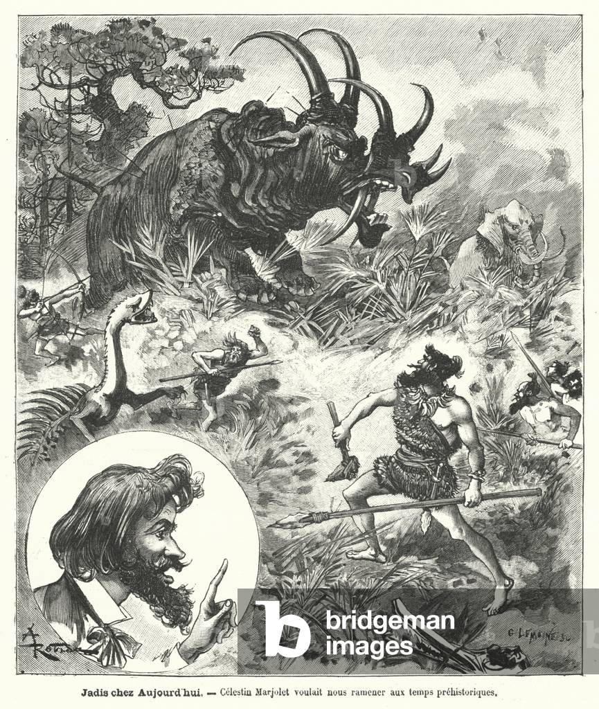 "Prähistorische Jäger (Gravur)" 1801 von French School, b/w