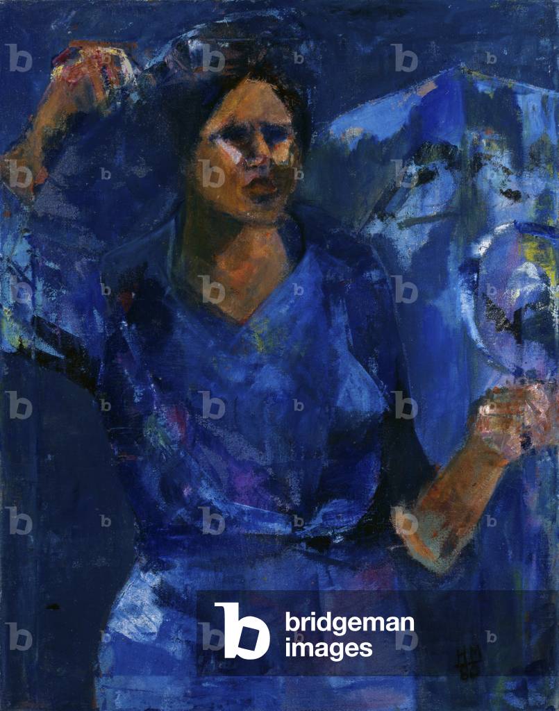 Blaue Frau mit Spiegel (Acryl auf Leinwand)