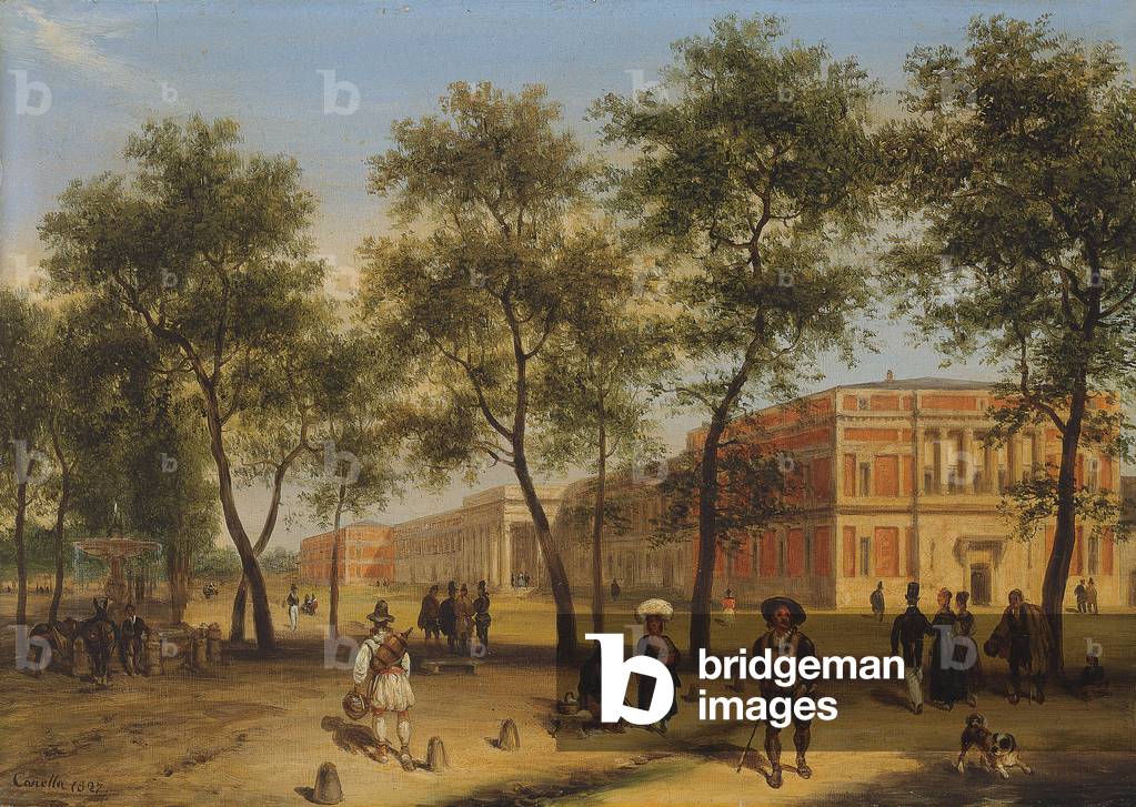 Presumed view of the Paseo del Prado with the Prado Museum, Madrid, 1827 (oil on panel)