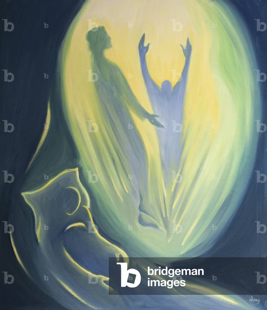 Al momento della morte, l'anima che muore in Cristo viene spazzata con Lui e portata al Padre, 2000 (olio a bo