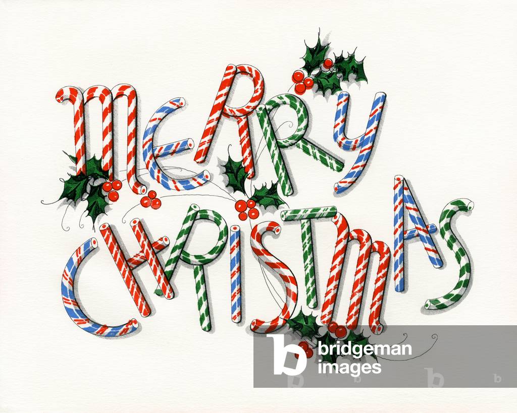 Candy Cane 'Merry Christmas'  1940s-50s by Unknown Artist