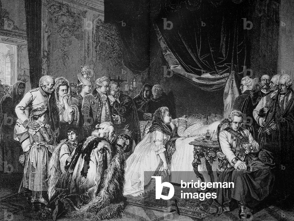 Illustrazione storica che mostra l'ultimo giorno dell'imperatore Giuseppe II.