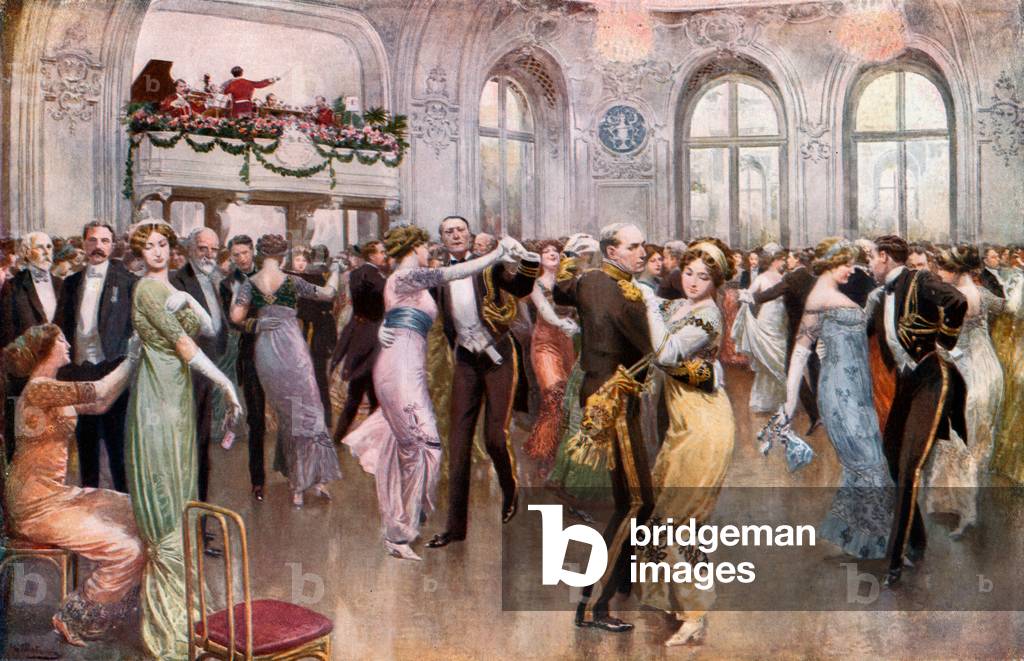 "Der United States Navy League Ball im Savoy (Farbe litho)" von English School