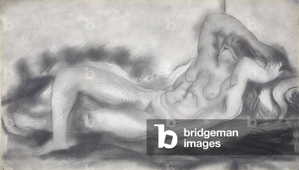 Nudo reclinabile, c.1924-26 (grafite & carboncino con riflessi cancellati su carta)